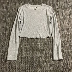 ASOS long sleeve ribbed crop top grey